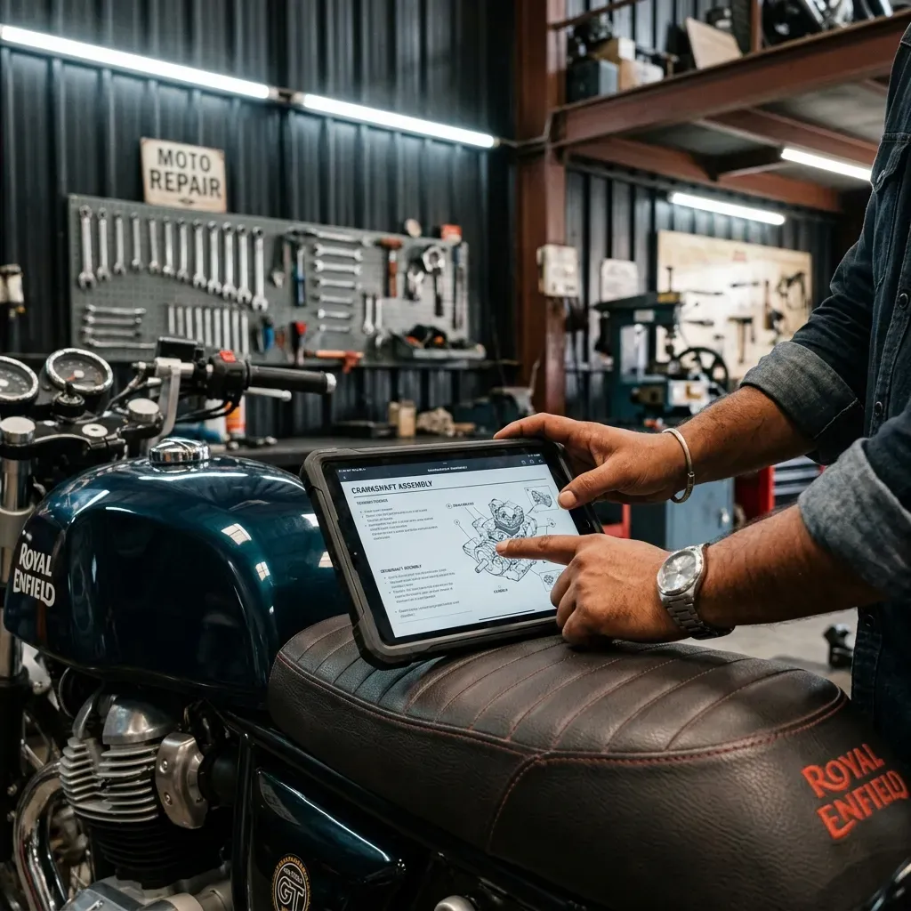 Mechanic reviewing a digital brief on a tablet