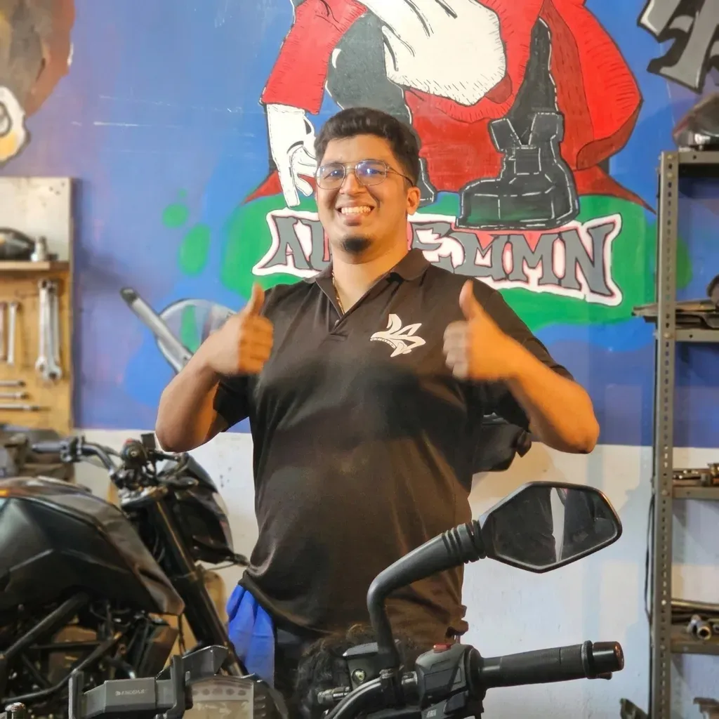 Devan Dinesh Divakaran, Chief Mechanical Officer of LS Customs, in the Bengaluru workshop