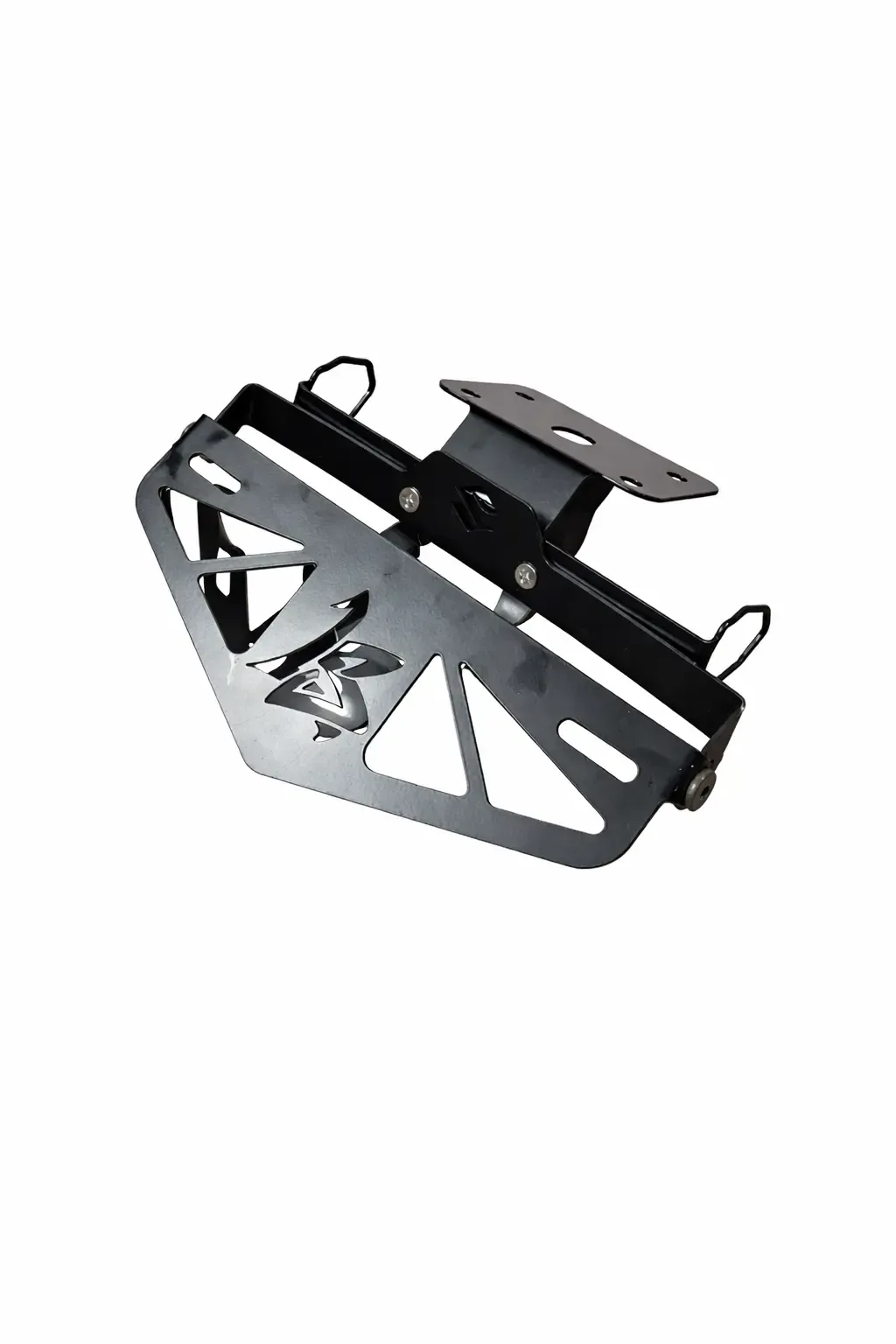Black LS Customs custom tail tidy with number plate light and stainless steel plate bracket