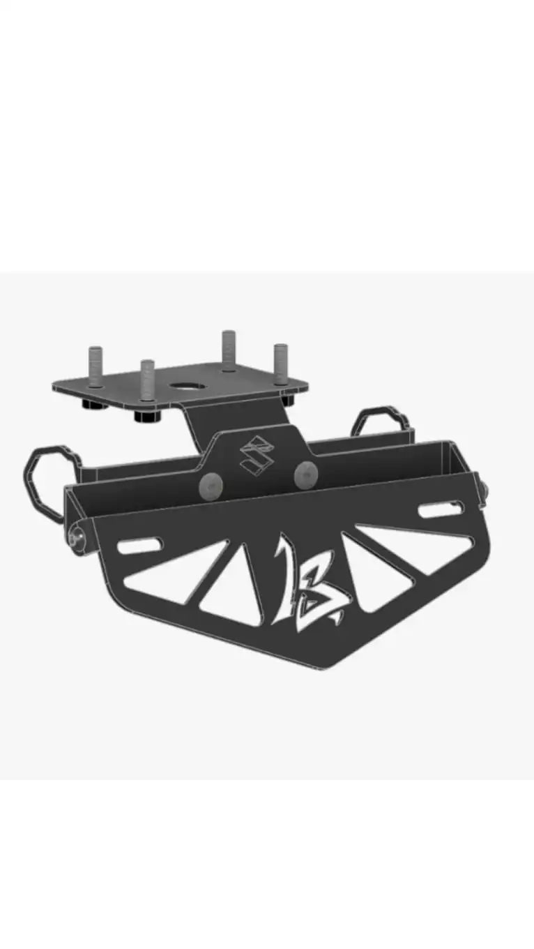 Front view of black LS Customs tail tidy with raised motorcycle mounting plate and number plate bracket
