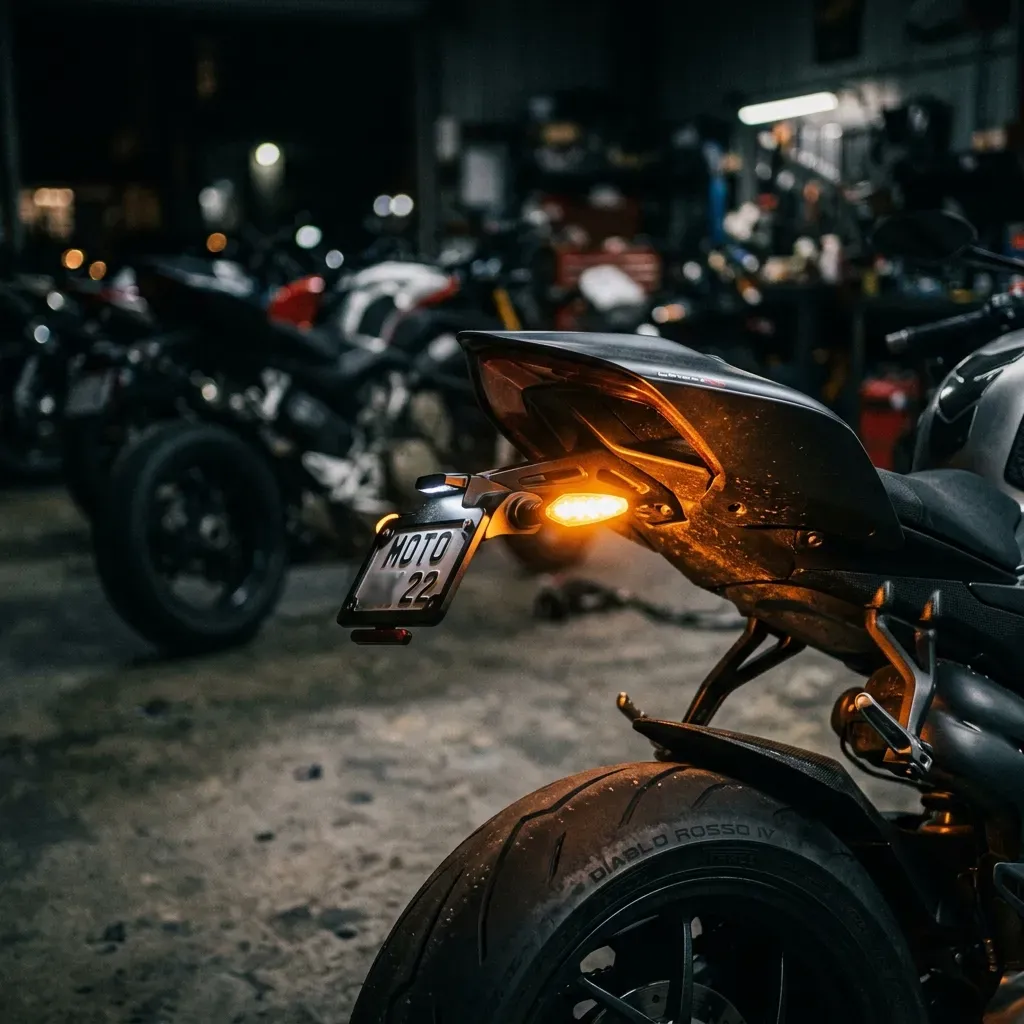 Glowing LED tail tidy on a motorcycle