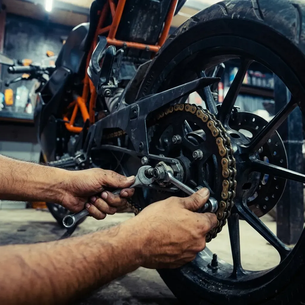 Pouring fresh engine oil into a motorcycle