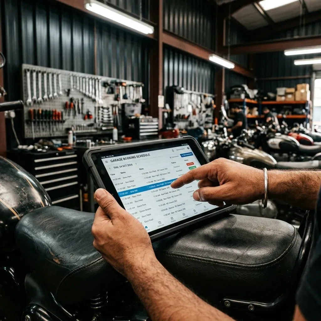 Mechanic tapping on a digital booking schedule on a tablet